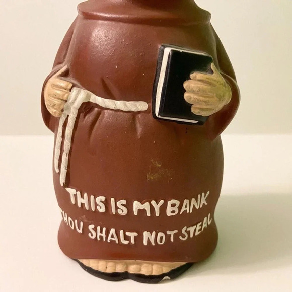 Vintage Monk Friar This Is My Bank Thou Shalt  Not Steal Ceramic Coin Bank - Picture 6 of 8